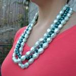 Teal and Mint Pearl necklac..