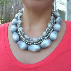 Polymer Clay, Glass, and Pearl Necklace. 